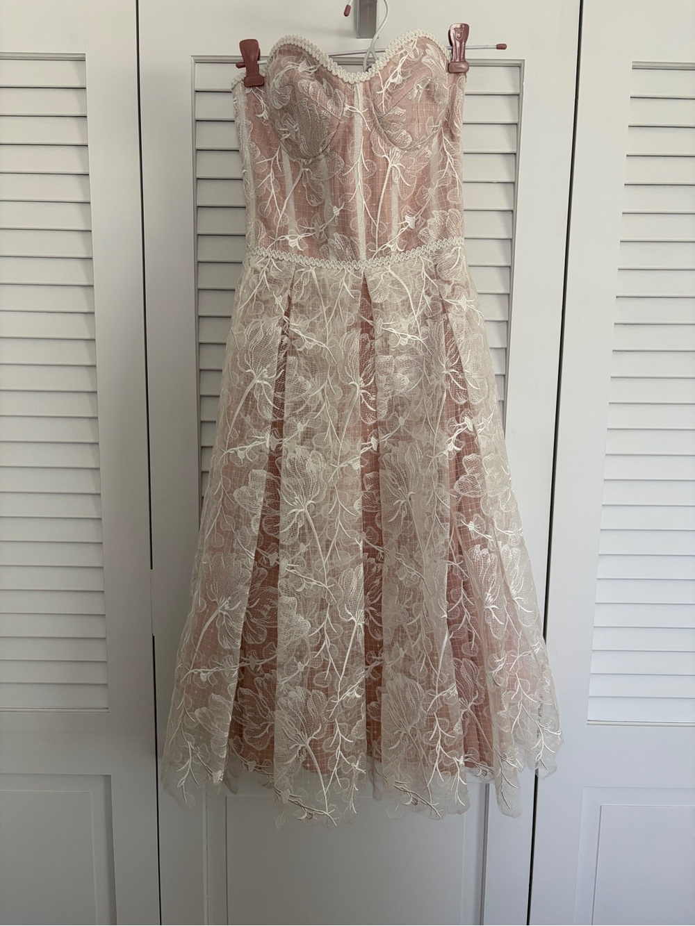 NADINE MERABI Discontinued “Olivia” White Strapless Lace Midi Dress - Picture 2 of 14